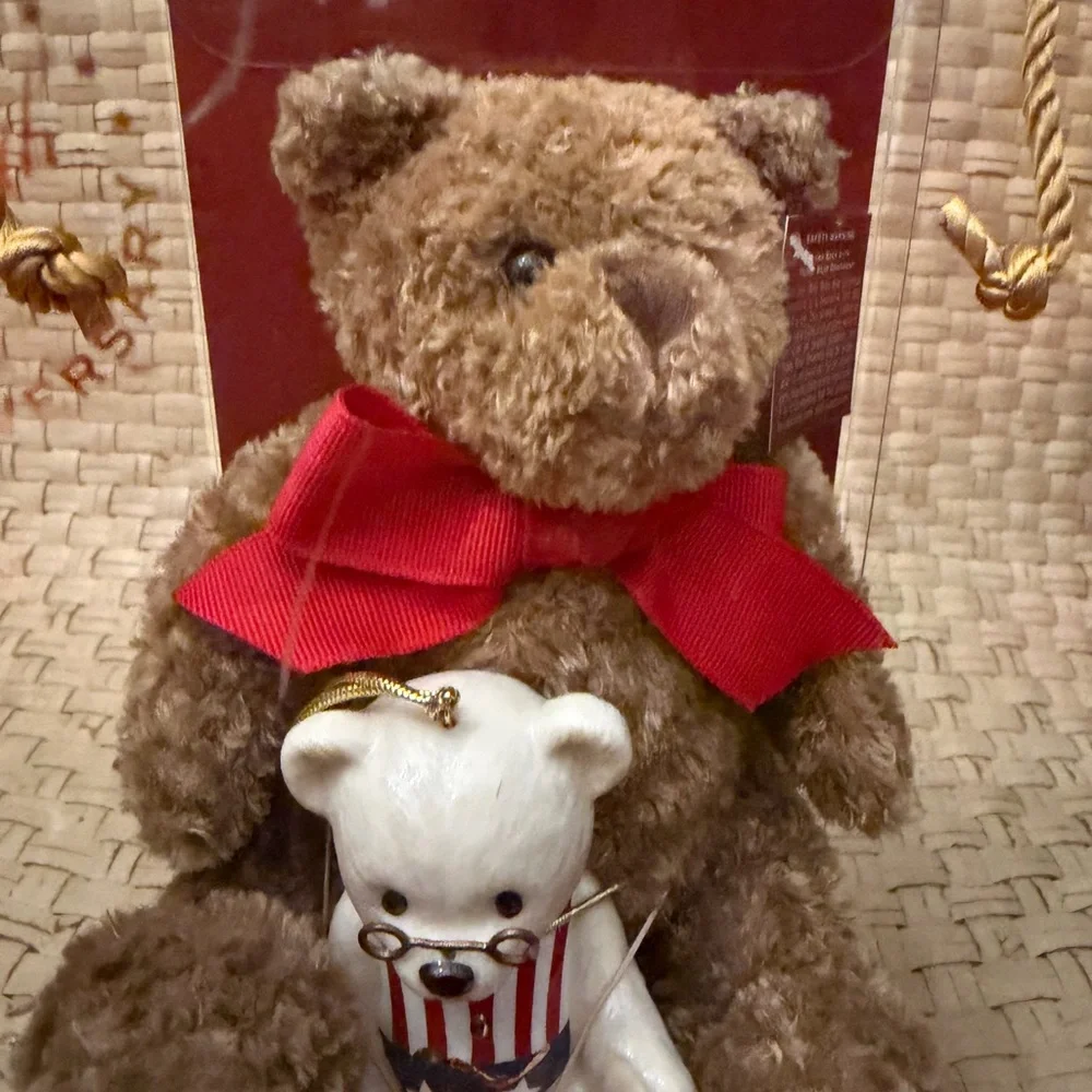 Lenox 100th Anniversary Brown and White Teddy Bear Set with Red Bow NIB